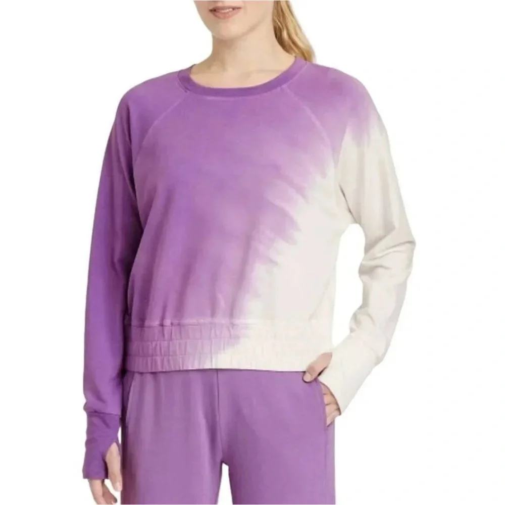 Joy Lab Top French Terry Tie Dye Cropped Sweatshirt White Purple Size XL - Picture 1 of 8